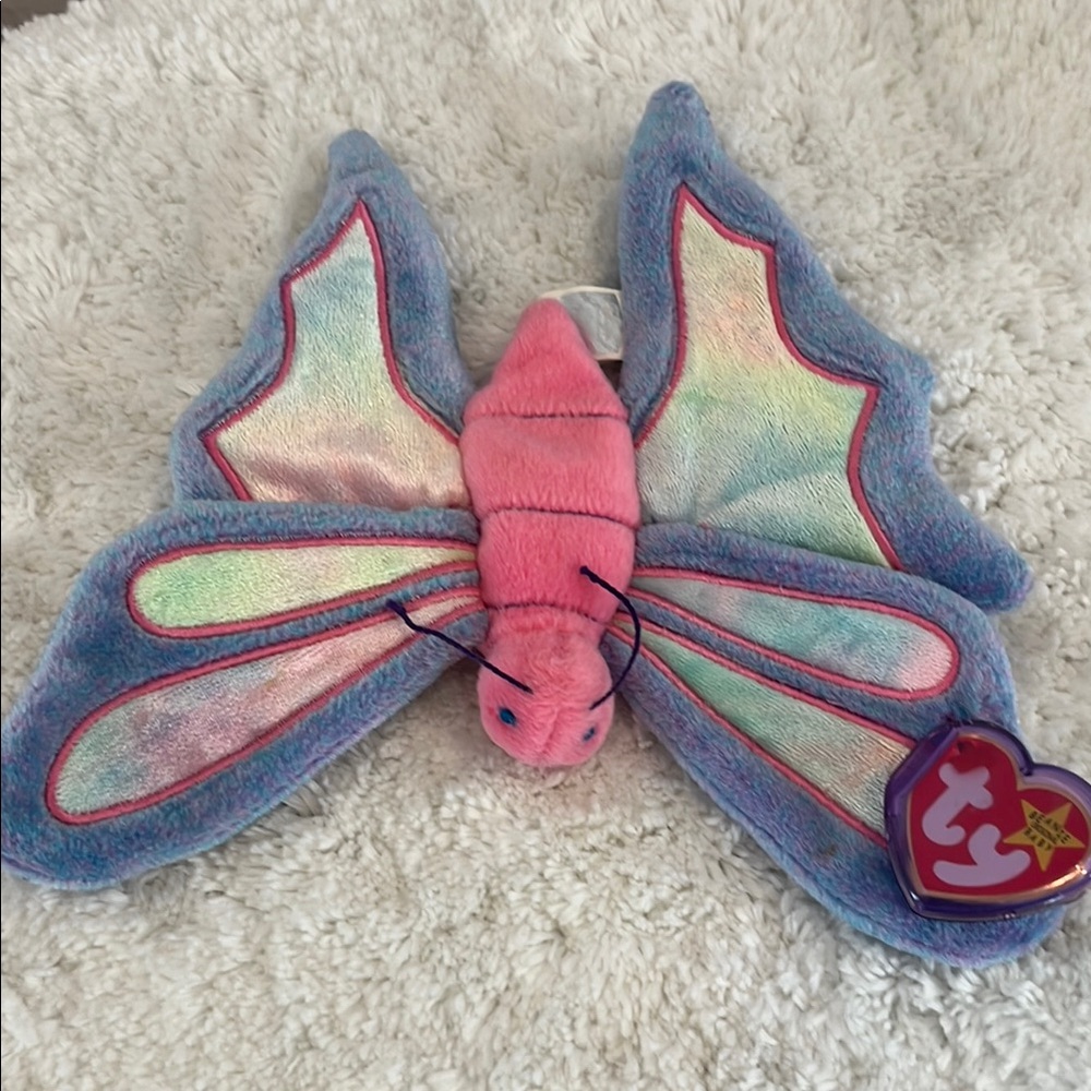 Vintage Ty Beanie Babies Flitter Butterfly Plush Toy - Pink and Blue